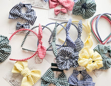 Load image into Gallery viewer, Bottle Green Gingham School Bow Set