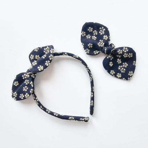 Linen Blend Navy with Delicate Flowers
