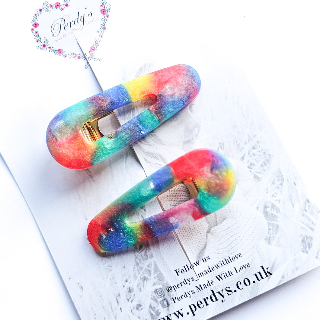 Habdmade Colourful Duo of bright resin hair clips