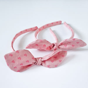 Liberty Pink Heart Print Knot Bow Alice Band