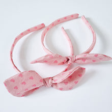 Load image into Gallery viewer, Liberty Pink Heart Print Knot Bow Alice Band