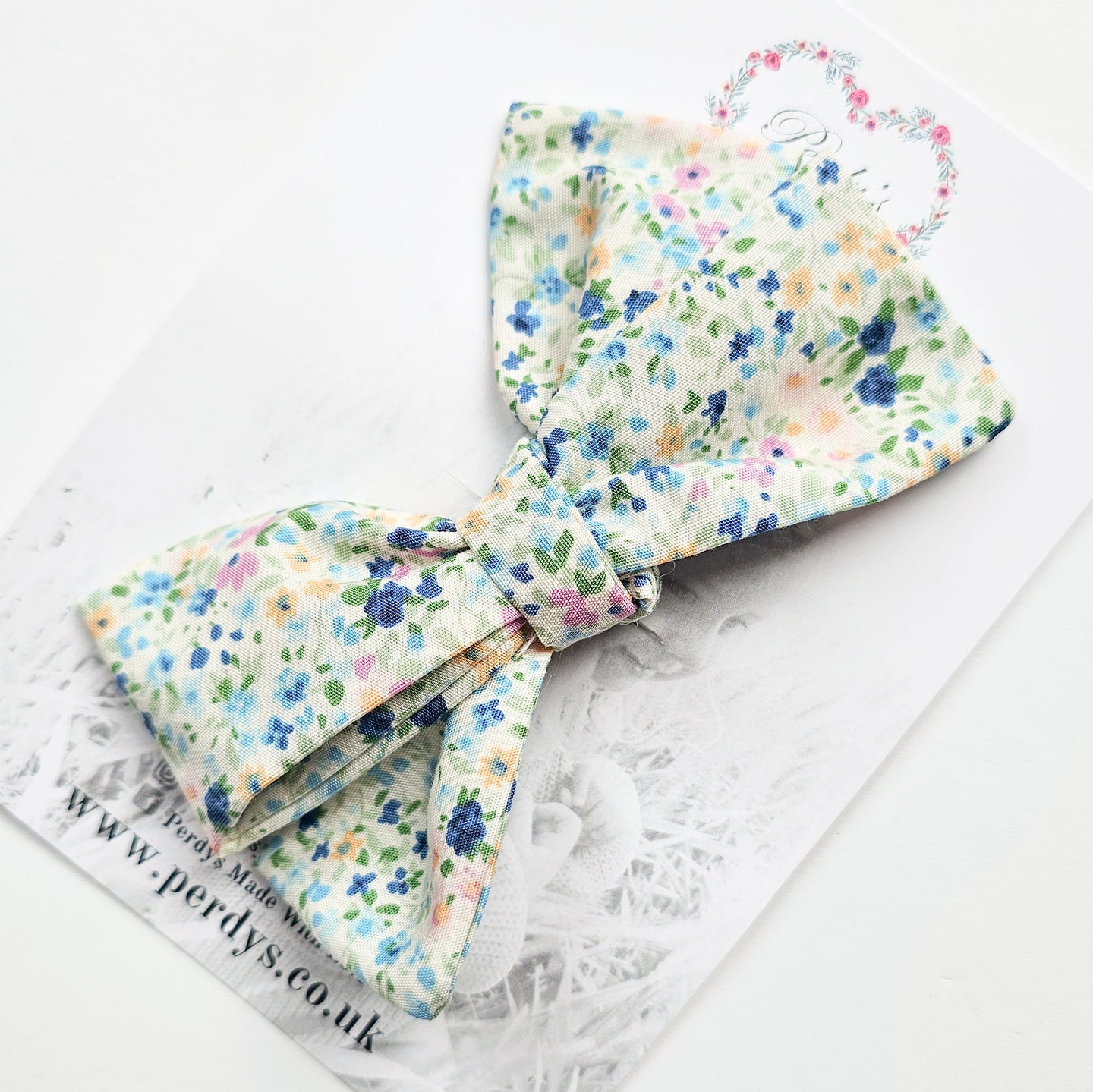 Watercolour Floral Blue Bow