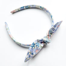 Load image into Gallery viewer, Blue Floral Knot Bow Alice Band