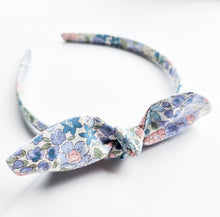 Load image into Gallery viewer, Blue Floral Knot Bow Alice Band