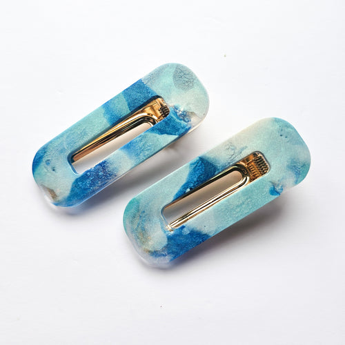 Aqua Handmade Resin Hair clips