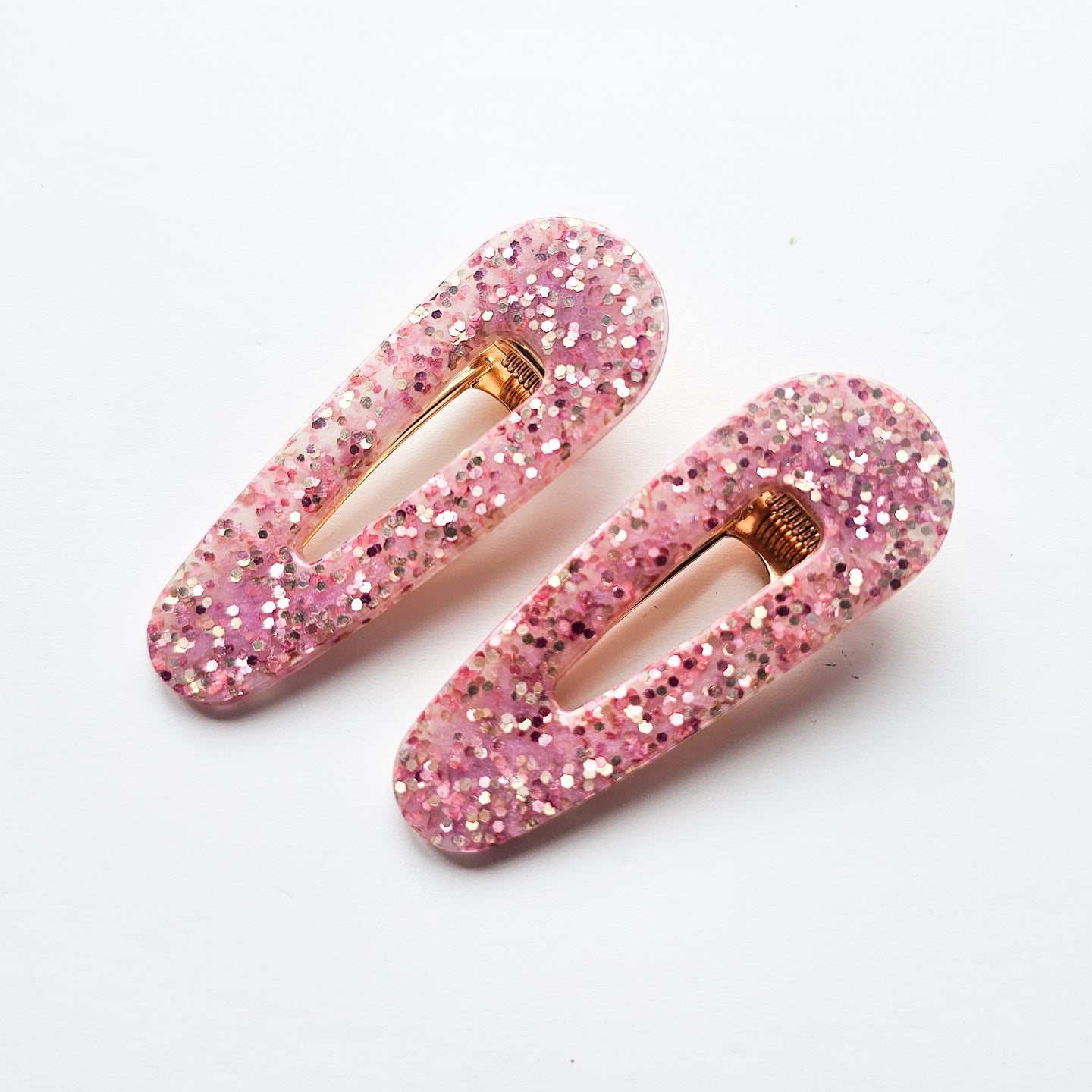 Handmade Pink Glitter Resin Hair Clips