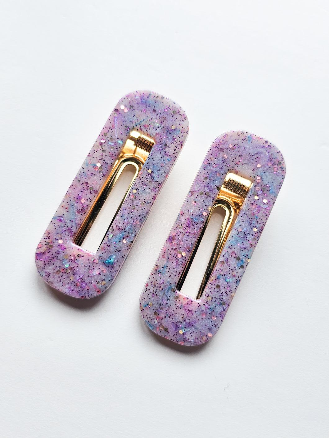 Handmade Purple Glitter Resin Hair Clips