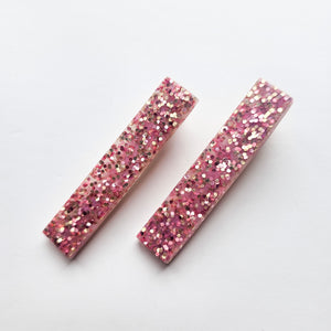 Handmade Pink Glitter Resin Hair Clips