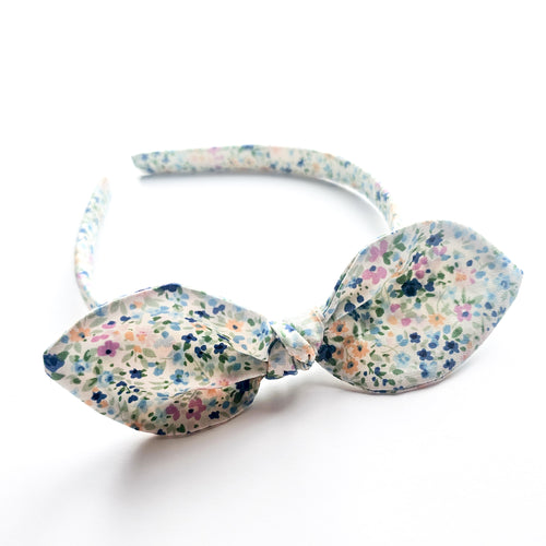 Watercolour Blue Floral Knot Bow Alice Band