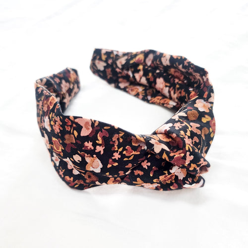 Beautiful Black and Rust Floral Knotted Headband