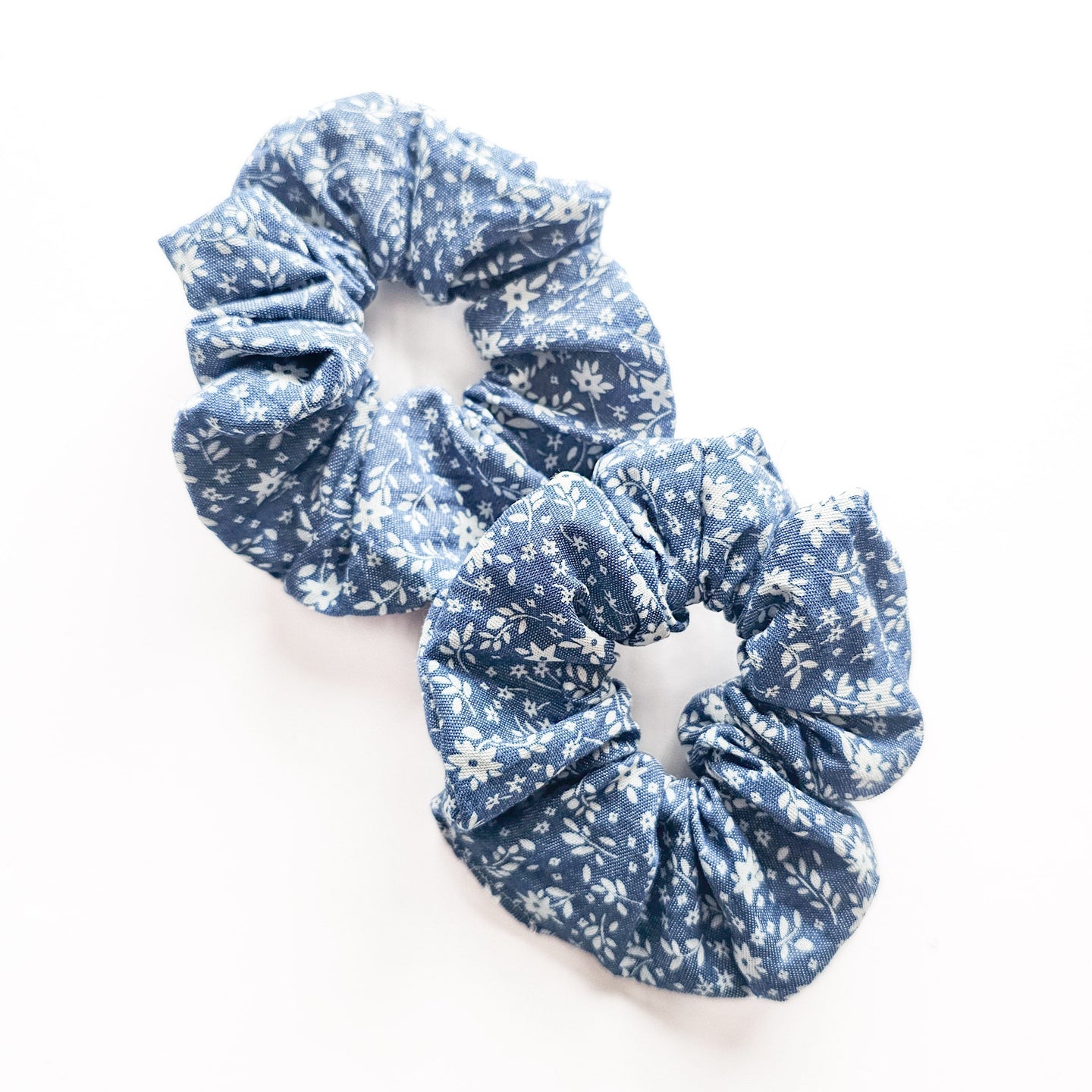 Soft Denim Style Floral Scrunchie