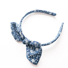 Load image into Gallery viewer, Blue with White Floral Knot Bow Alice Band