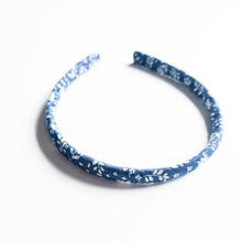 Load image into Gallery viewer, Blue with White Floral Knot Bow Alice Band