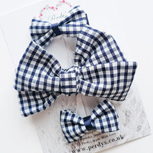 Load image into Gallery viewer, Navy Gingham School Bow Set