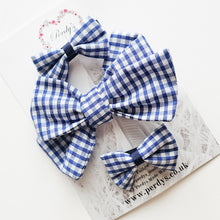 Load image into Gallery viewer, Royal Blue Gingham School Bow Set