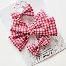 Load image into Gallery viewer, Red Gingham School Bow Set