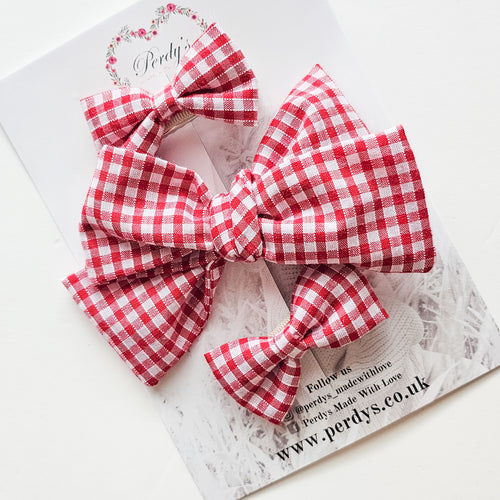 Red Gingham School Bow Set