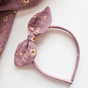 Embroidered Flower Knot Bow Alice Band