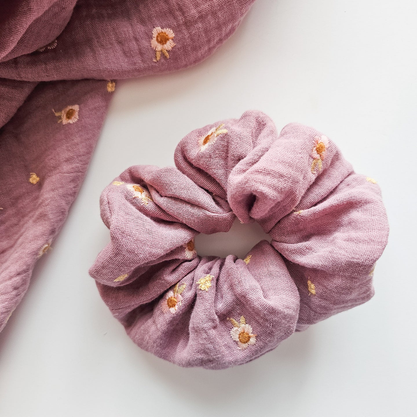 Beautiful Embroidered Flower Scrunchie