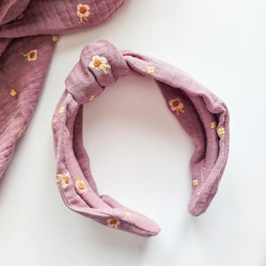 Embroidered Dusky Pink Knotted Headband