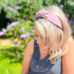 Embroidered Dusky Pink Knotted Headband