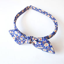 Load image into Gallery viewer, Blue Floral Know Bow Alice Band