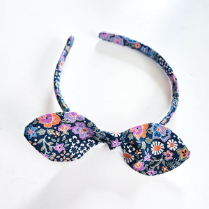 Navy Floral Knot Bow Alice Band