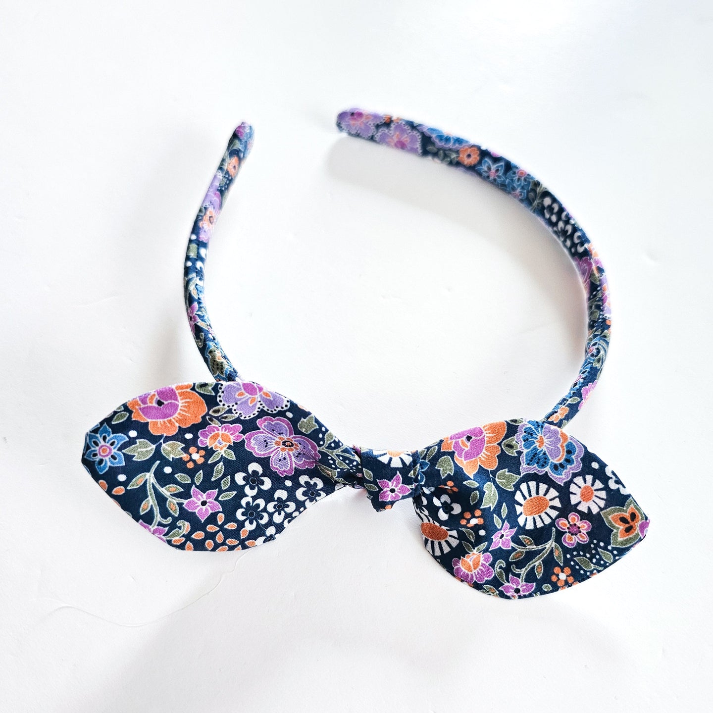 Navy Floral Knot Bow Alice Band