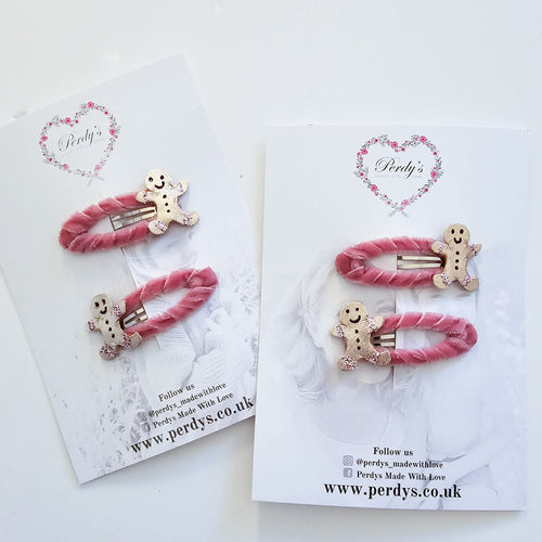 Gingerbread Pink Velvet Snap Clips