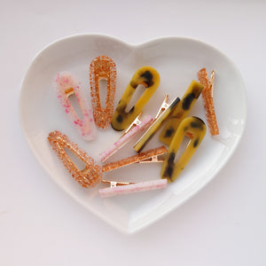 Duo of Clear with a Golden Fleck Resin Hair Clips