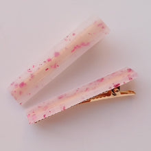 Load image into Gallery viewer, Duo of Frosted Pink Fleck Resin Hair Clips
