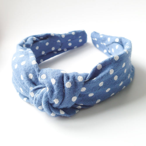 Blue and White Spot Knotted Headband