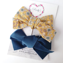 Load image into Gallery viewer, Mustard Floral Liberty Duo Bow Set