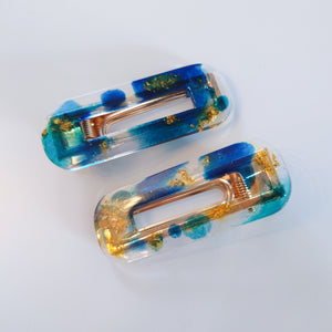Duo of bright resin hair clips