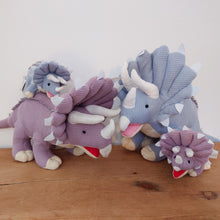 Load image into Gallery viewer, Extra large Lilac Knitted Triceratops Dinosaur by Wilberry