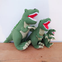 Load image into Gallery viewer, Extra large Knitted Green T-Rex Dinosaur by Wilberry
