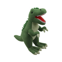 Load image into Gallery viewer, Medium Knitted Green T-Rex Dinosaur by Wilberry