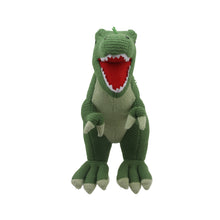 Load image into Gallery viewer, Medium Knitted Green T-Rex Dinosaur by Wilberry