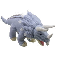 Load image into Gallery viewer, Extra Large Blue Knitted Triceratops Dinosaur by Wilberry